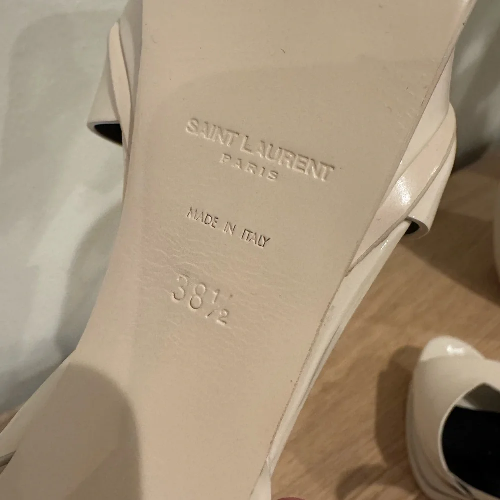 Saint Laurent Cream Patent Leather Platform Heels with Ankle Strap - Picture 11 of 16